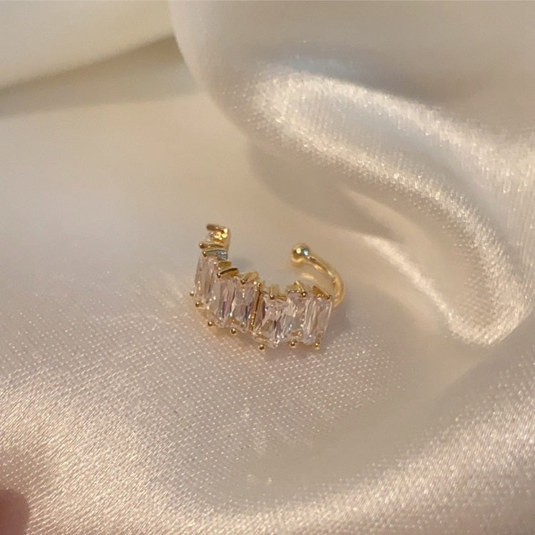Fashion Gold CZ Crystal Ear Cuff Fake Piercing Pearl Clip on Earrings