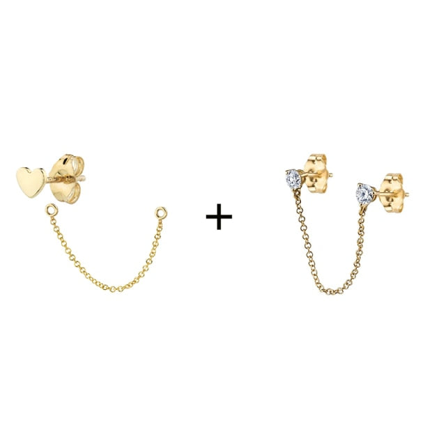 Fashion Gold Moon Heart Long Chain Stud Earrings