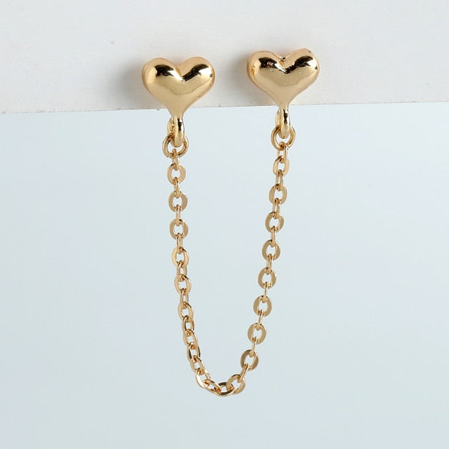 Fashion Gold Moon Heart Long Chain Stud Earrings