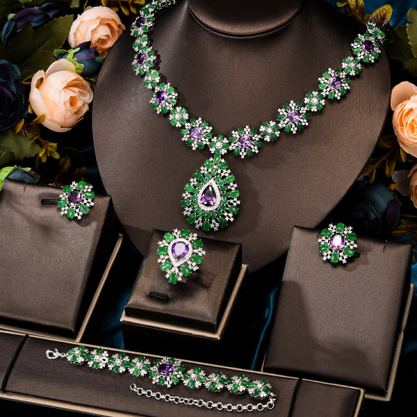 4PCS Ruby CZ Luxury African Jewelry Set For Women