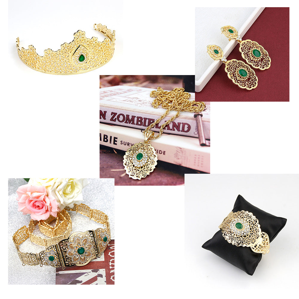 Morocco Belt Bangle Earring Necklace Tiaras 5pcs Sets