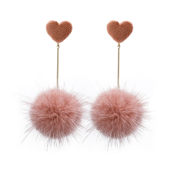 Temperament Pink Soft Mink Fur Ball Clip Earrings