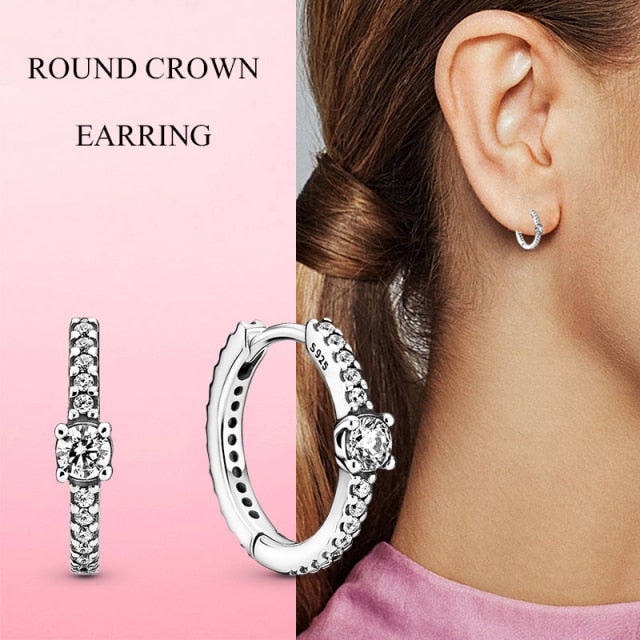 Real Silver Color Daisy Pave Moon  Star Earring