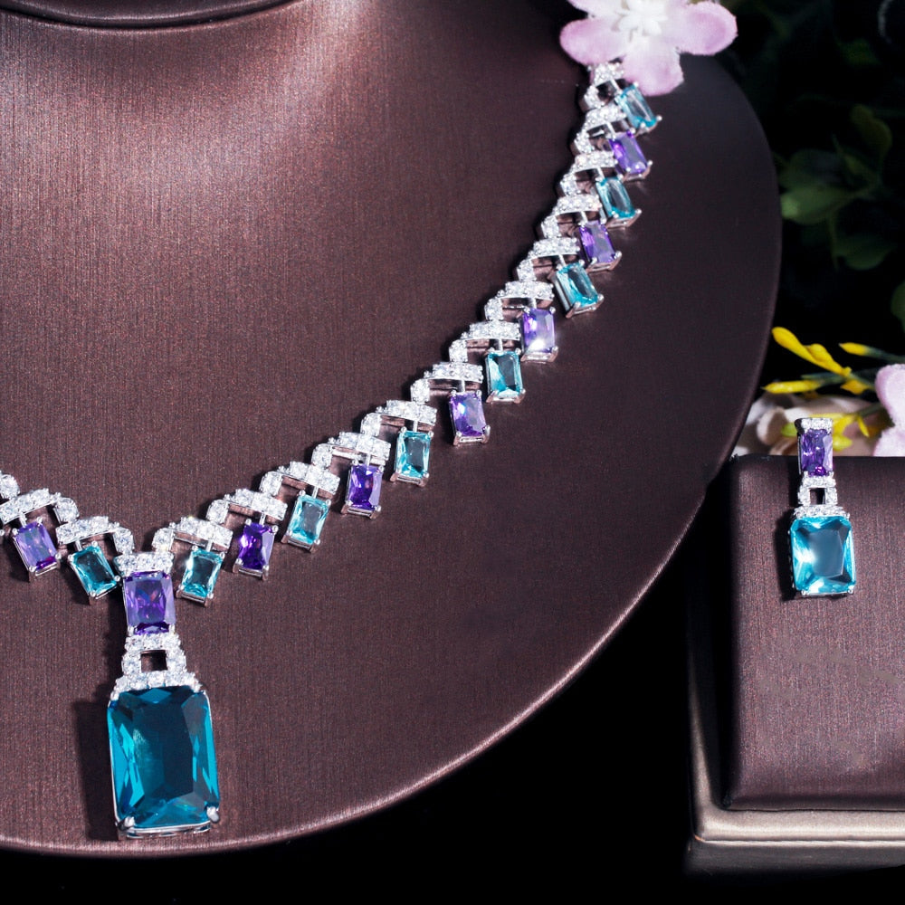 Zircons Beautiful Purple Blue Cubic ZirconParty Jewelry Sets