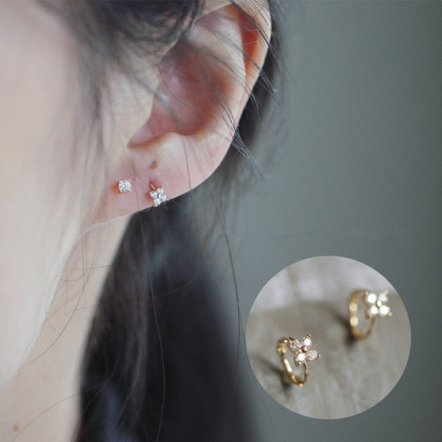 925 Sterling Silver Simple Shiny Srystal U-shaped Earrings