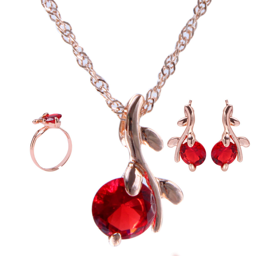 Charm red Crystal Round Pendant Necklaces Earrings Sets
