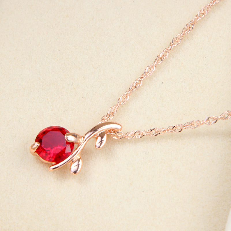 Charm red Crystal Round Pendant Necklaces Earrings Sets