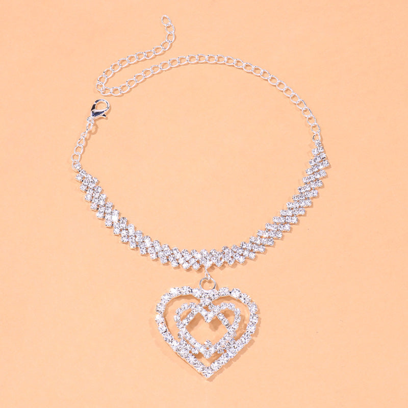 Bling Rhinestone Double Heart Anklet Jewelry for Women