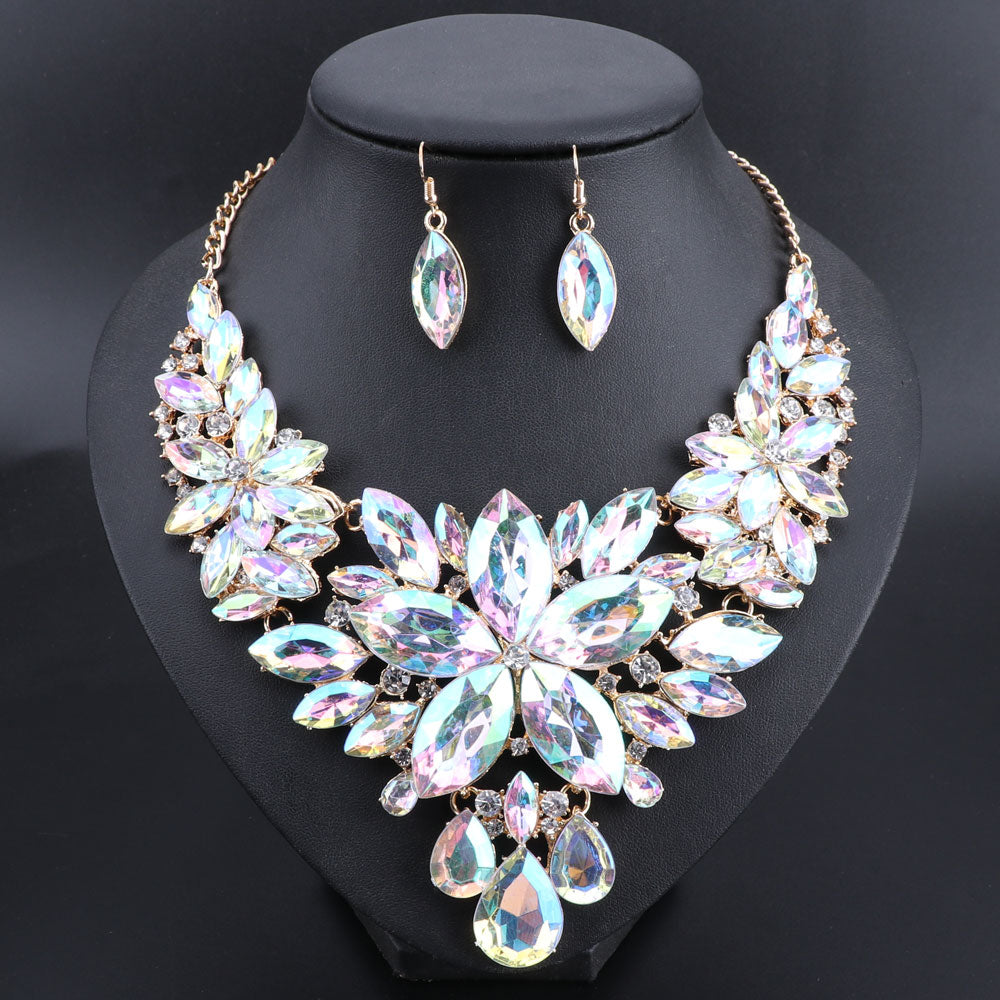 Fashion Gifts Flower Crystal Necklace Earrings Sets