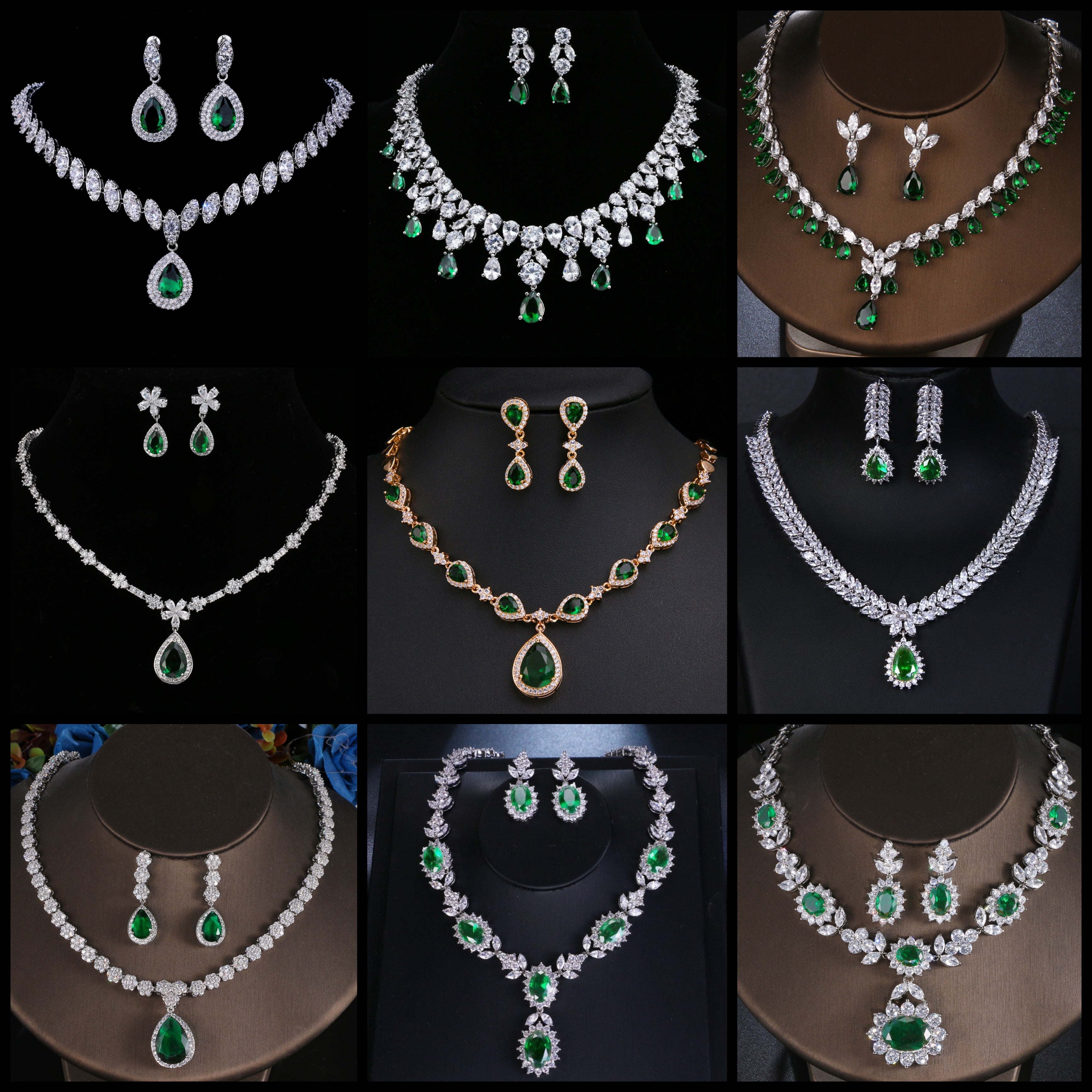 Luxury Emerald Green Necklace And Earring Set