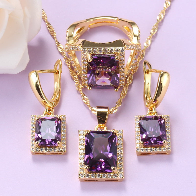 Purple Crystal NecklaceAnd Earrings Bracelet Sets