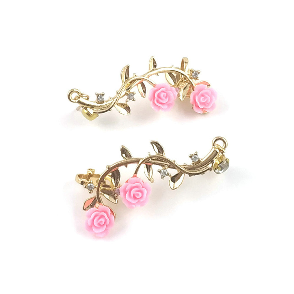 Fashion Rose Leaf Flower Ear Stud Cuff Earring