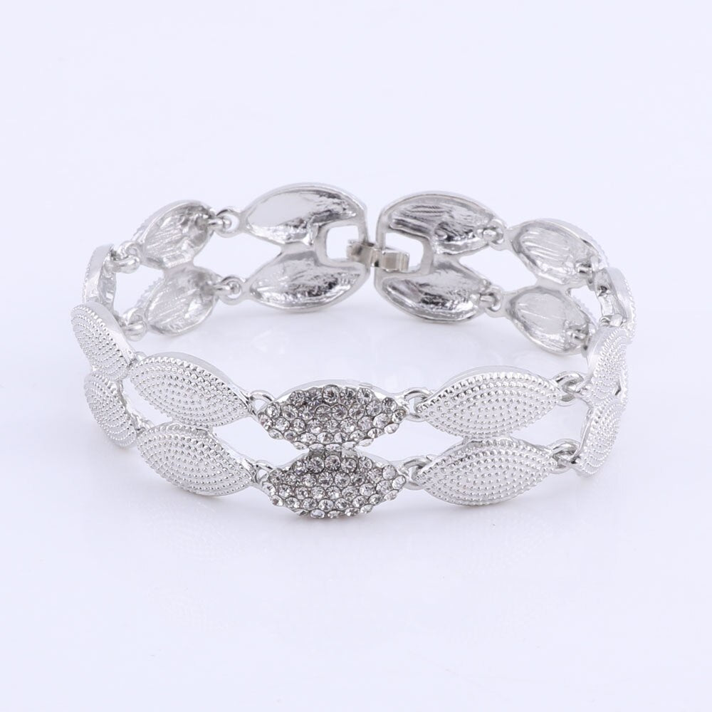 Silver Color Women Necklace Earrings Bracelet Ring Jewelry Sets