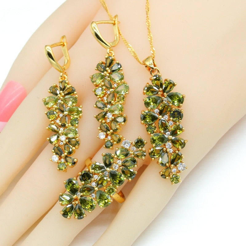 New Multi Color Zirconia Gold Color Jewelry Sets