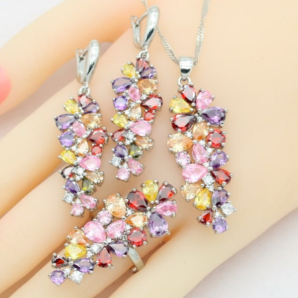 New Multi Color Zirconia Gold Color Jewelry Sets