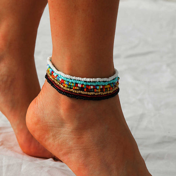 Juego de 7 pulseras tobilleras con cuentas de arcoíris para mujer