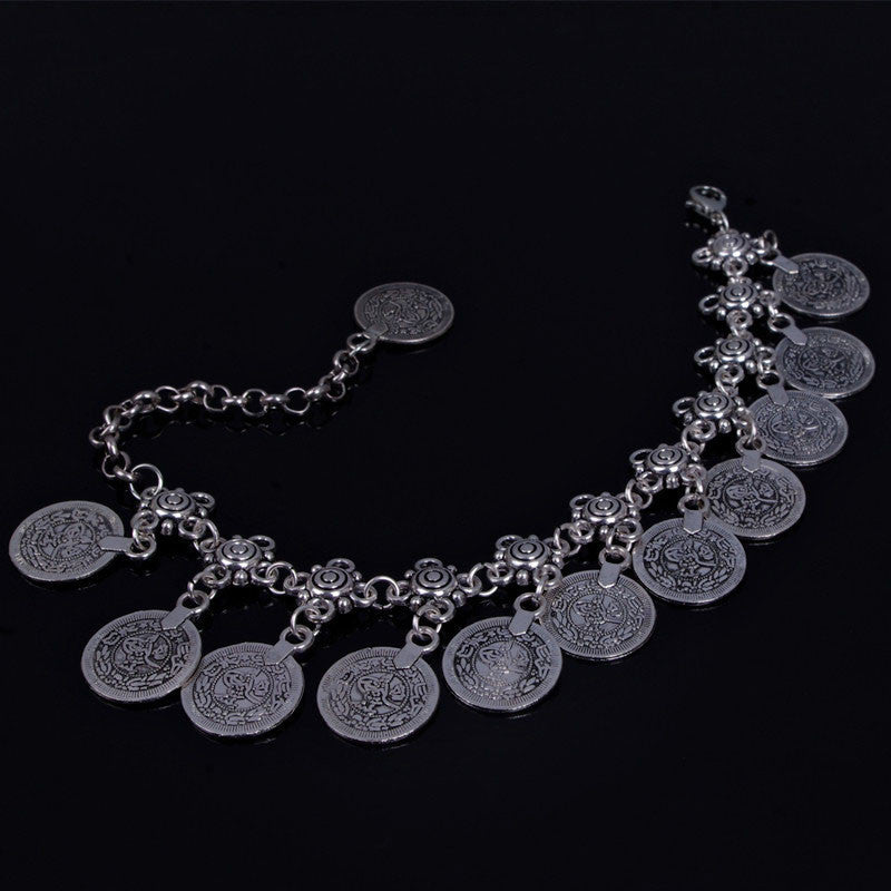 Bohemian Belly Dance Boho Turkish Silver Antalya Coin Anklet Bracelet