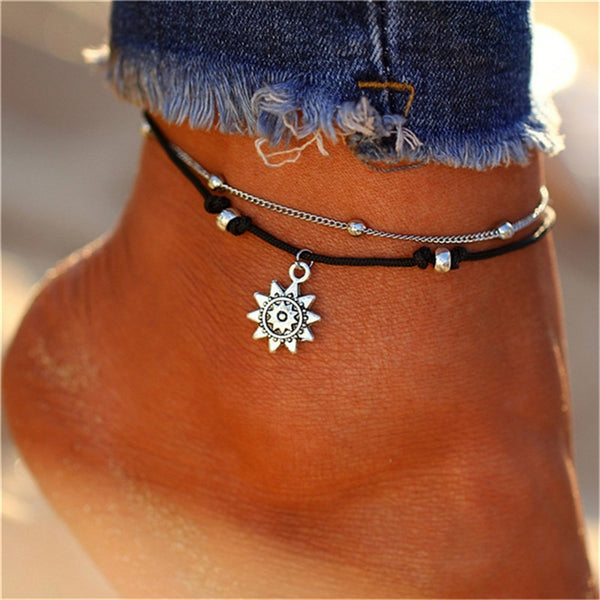 Pulsera de tobillo con dije de cadena de sol con declaración vintage