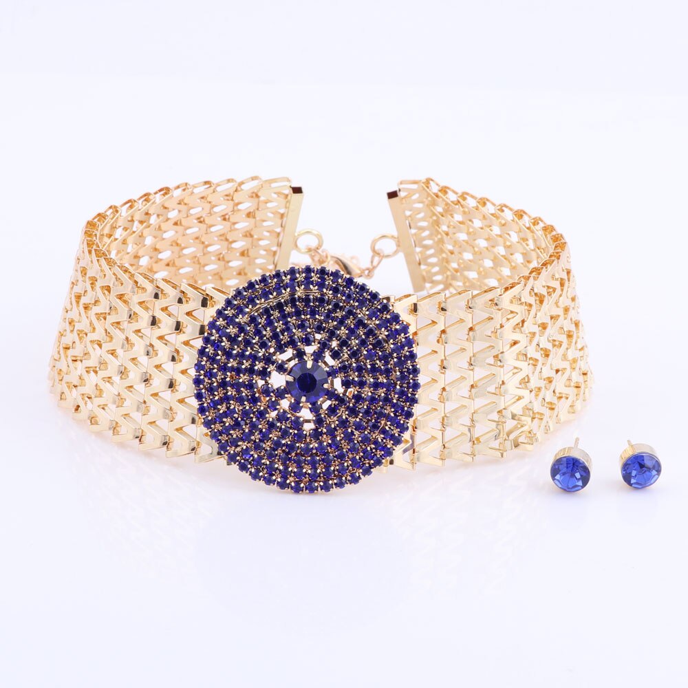 Blue Crystal Statement Necklace &amp; Earrings Set