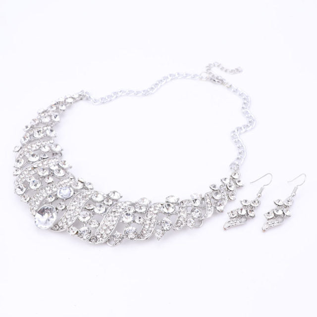 Vintage Collar Rhinestone Crystal Choker Necklaces Jewelry Sets