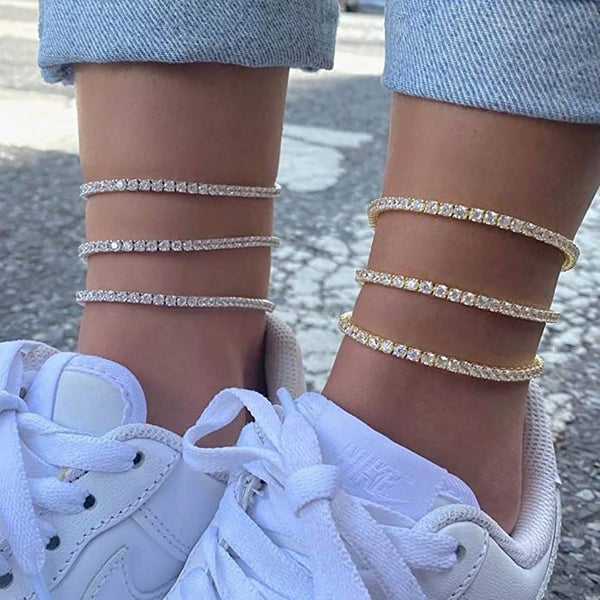 Pulsera descalza de playa de la amistad con circonitas hecha a mano en la cadena de la pierna