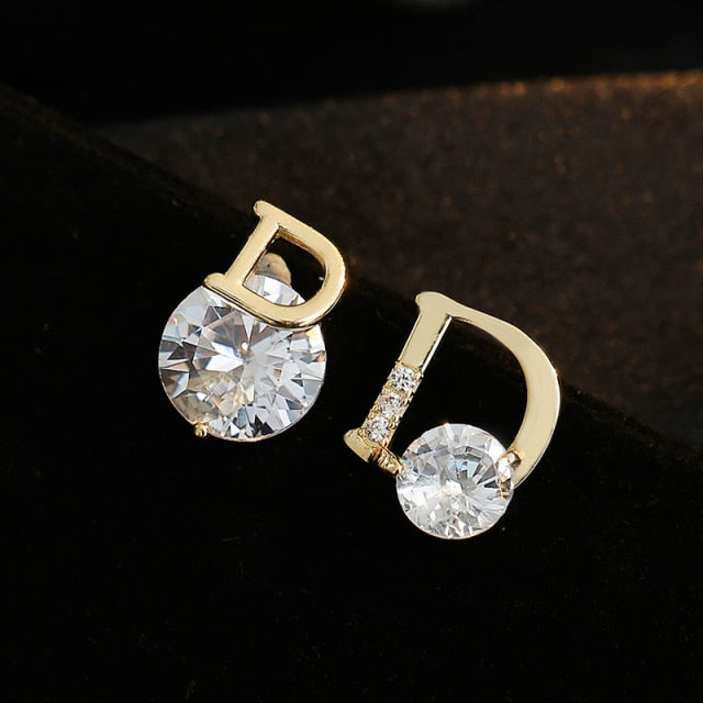 European and American personality shiny D letter asymmetric Earrings