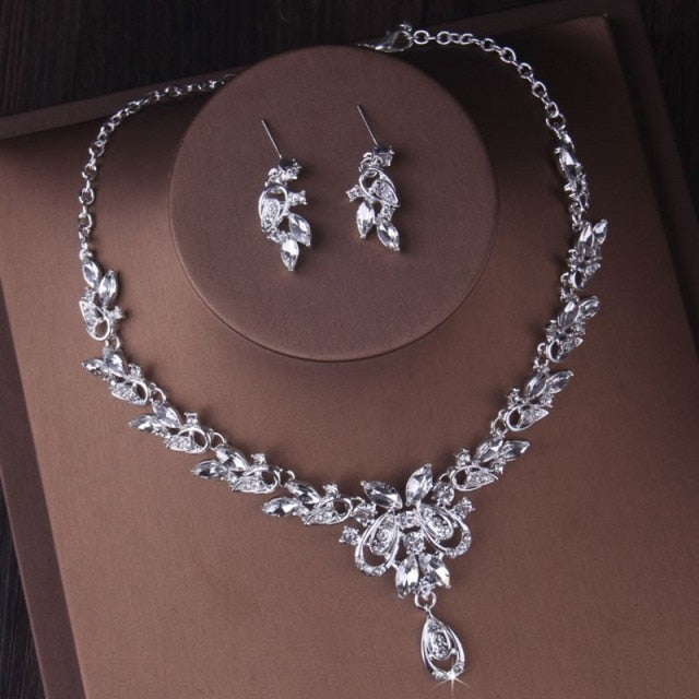 Luxury Silver Color Crystal Heart Wedding Jewelry Sets