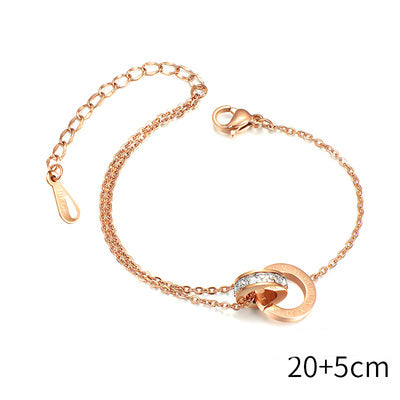2 Circles Anklet   Roman Numerals Zircon  Stainless Steel Chain