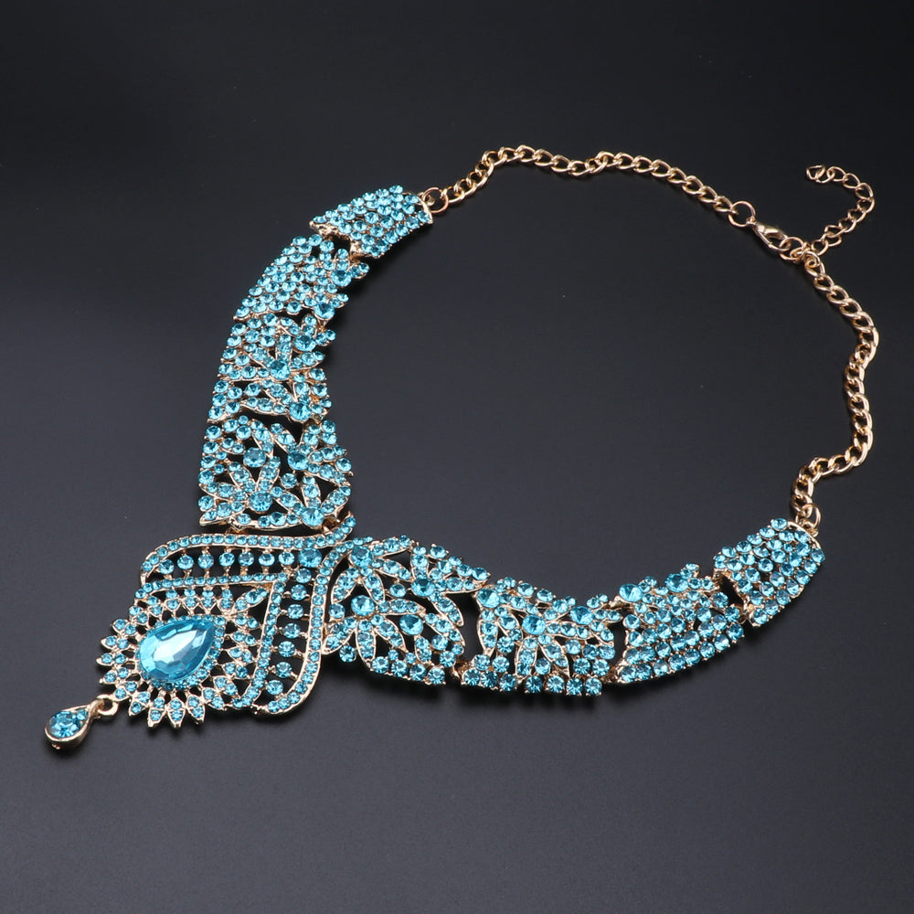 Luxury Blue Crystal Earrings Necklace Bridal Wedding Jewelry Set