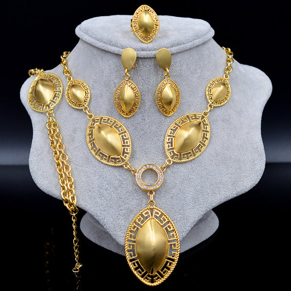 Conjunto de joyería nupcial para collar, pendientes, anillo y pulsera