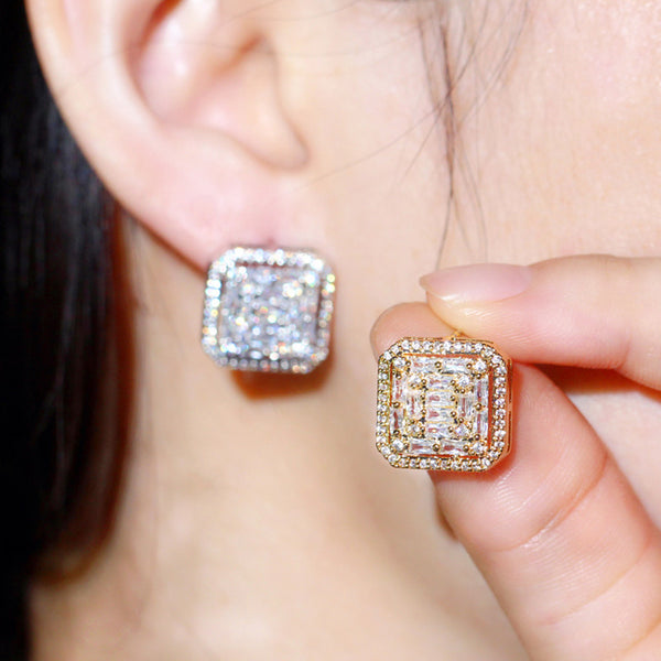 Cut White Cubic Zirconia Topaz 925 Silver Cute Stud Earrings