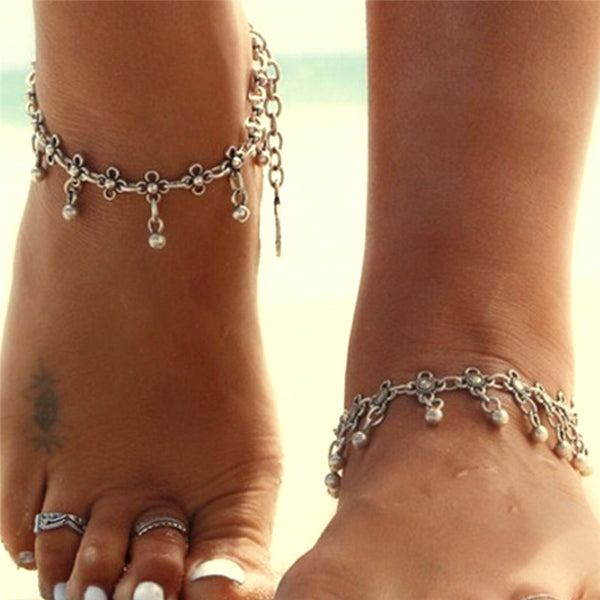 Pulsera de tobillo con flores para mujer, estilo bohemio, cadena de playa para pierna