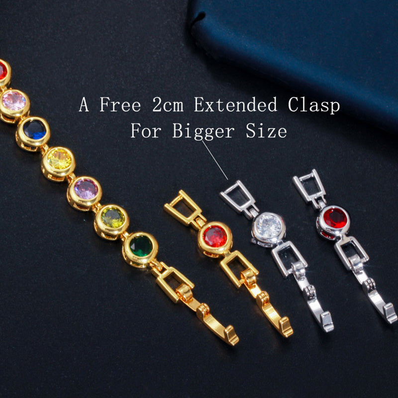 Multicolor Red Cubic Zirconia Stone Yellow Gold Round Big Women Tennis Chain Bracelets