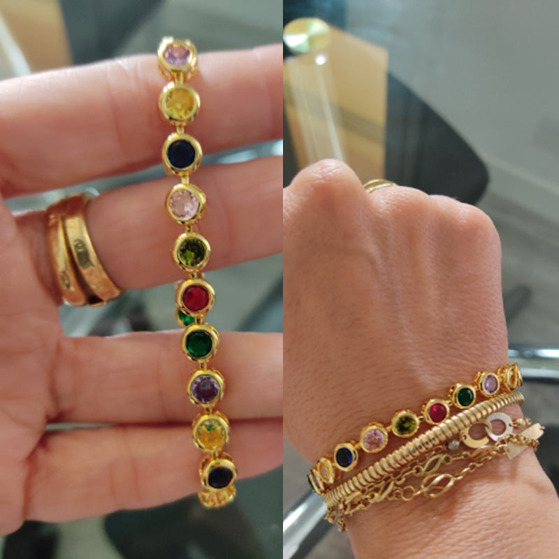 Multicolor Red Cubic Zirconia Stone Yellow Gold Round Big Women Tennis Chain Bracelets