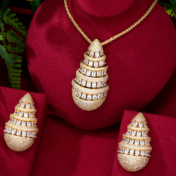 Luxury 2PCS Flower Leaf Necklace Earring Set Dubai Wedding Jewelry Sets