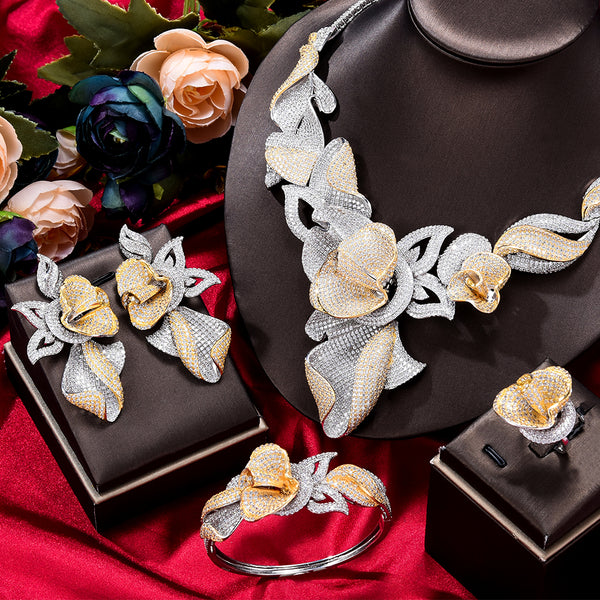 4PCS Luxury Layers Flower Statement Choker Jewelry set For Women