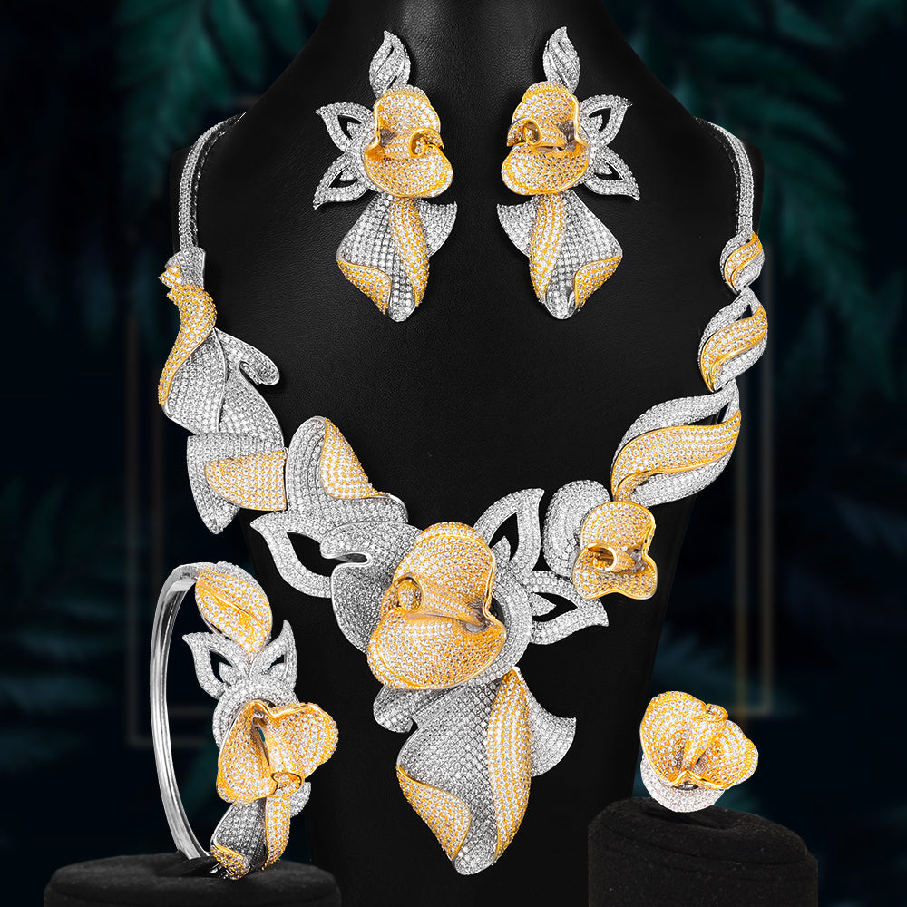 4PCS Luxury Layers Flower Statement Choker Jewelry set For Women