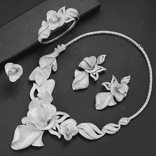 4PCS Luxury Layers Flower Statement Choker Jewelry set For Women