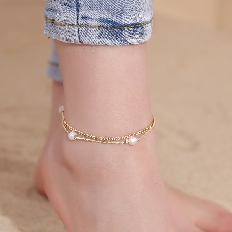 Multi Layered Gold Shell Pendant Chains Ankle