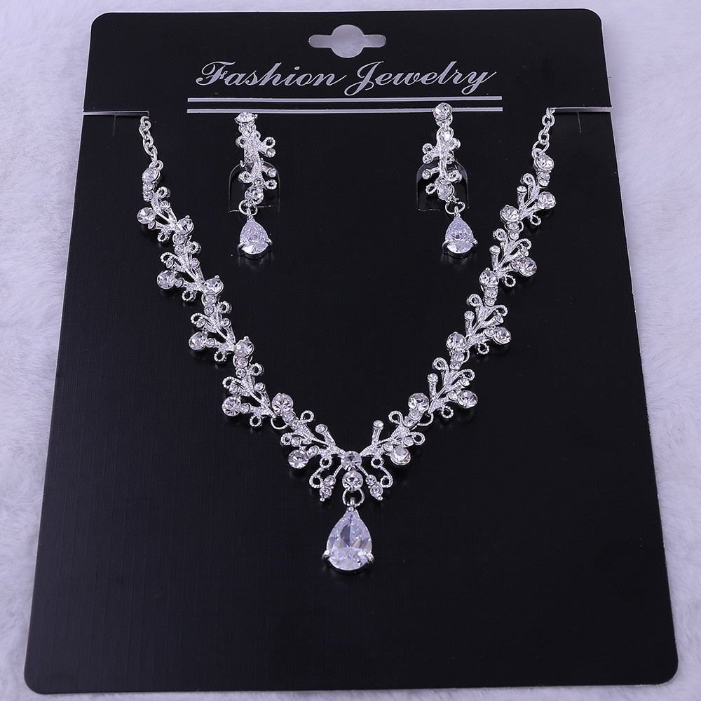 Luxury Rhinestone Wedding Crowns Necklace Earrings Set