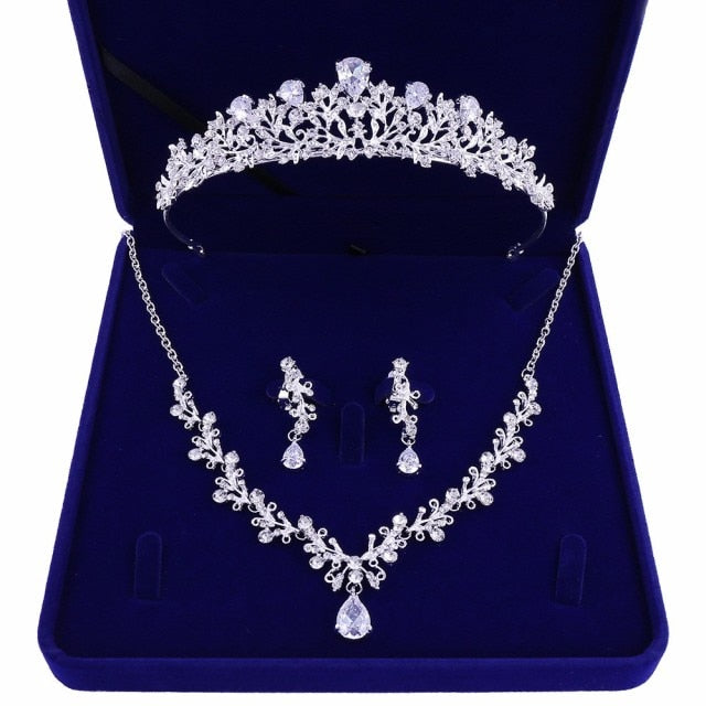 Luxury Rhinestone Wedding Crowns Necklace Earrings Set