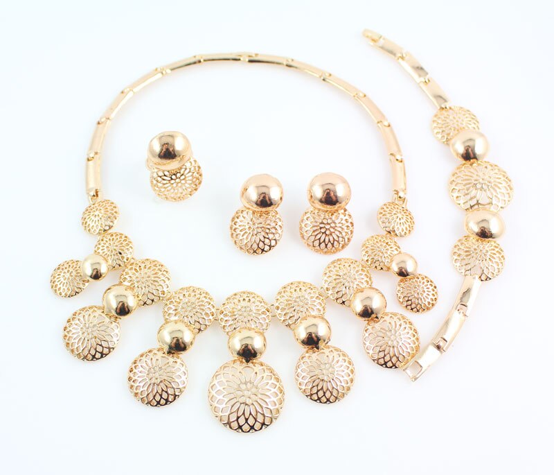Gold Color Hollow Out Alloy Necklace Earrings Set