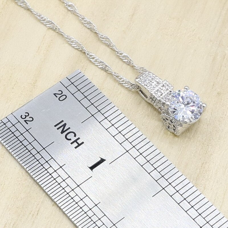 Geometric White Zircon Silver 925 Wedding Jewelry Set