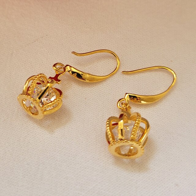 Zircon Crown Bead Pendant Necklace Earrings 2 pcs Wedding Jewelry Set