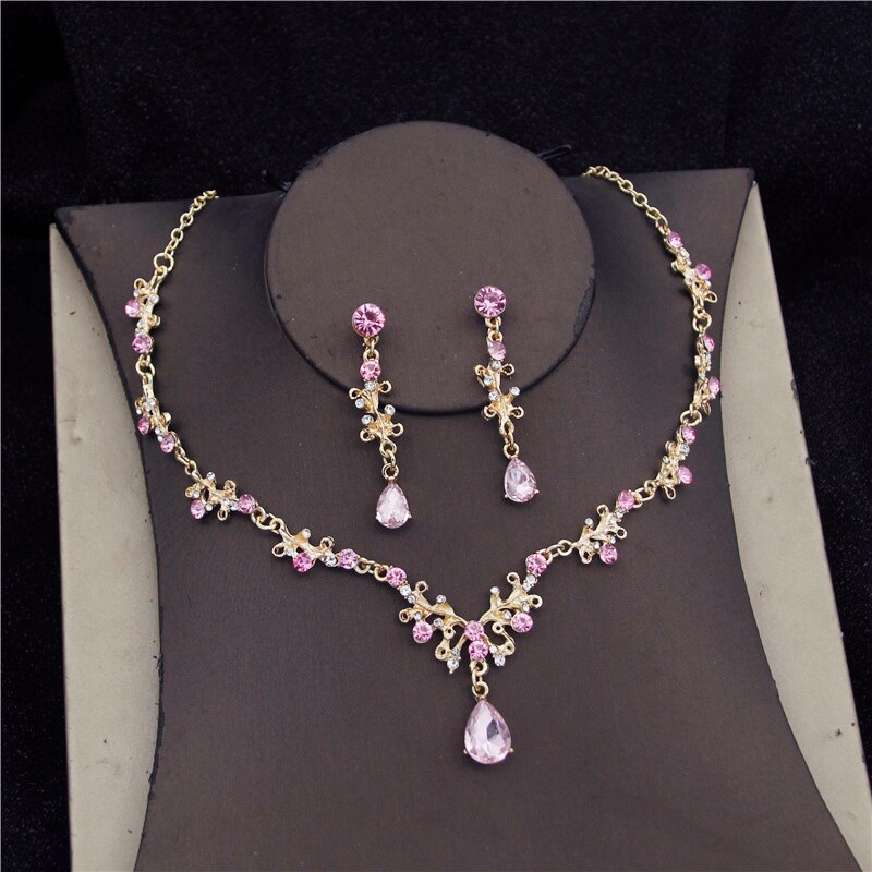 Baroque Pink Crystal Bridal Jewelry Sets