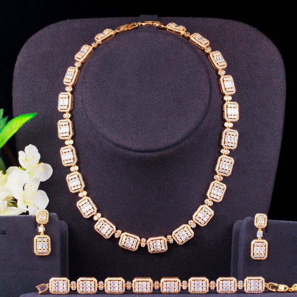 Gorgeous Princess Cut Cubic Zirconia Women Chocker Necklace Earrings Bracelets