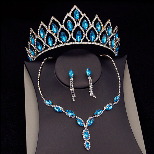 Conjuntos de joyas nupciales de cristal azul para mujer