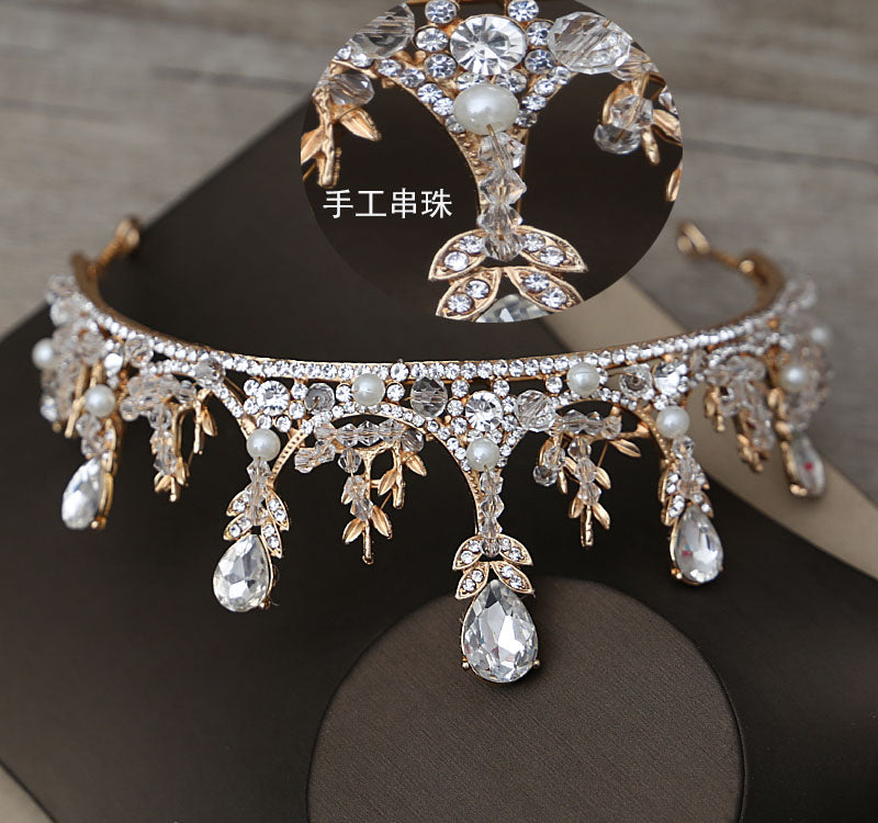 Korean Gold Earrings Necklaces tiara jewelry set