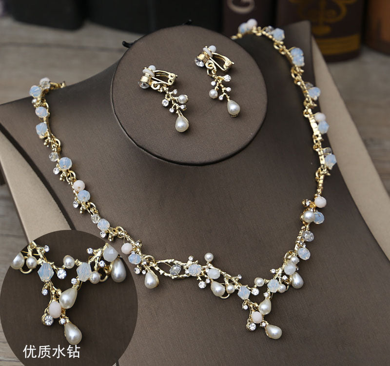 Korean Gold Earrings Necklaces tiara jewelry set