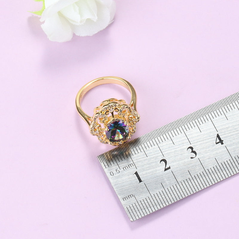 AAA+ Mystic Rainbow Cubic Zirconia Flower Jewelry Sets